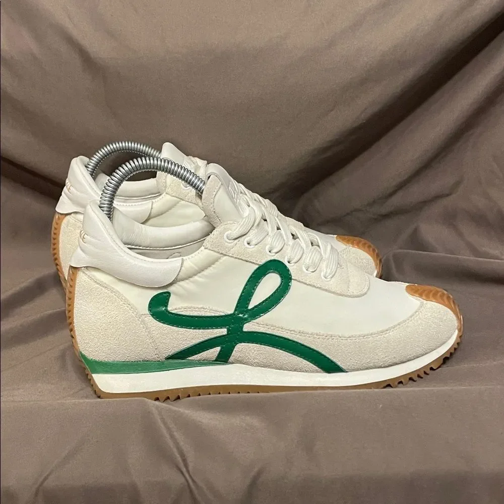 Loewe Flow Runner 2.0 Green Nylon Sneakers With Suede Overlays
